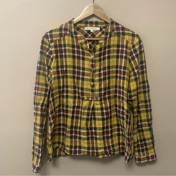 Xirena Oakley Yellow Plaid Long Sleeve Shirt Size Small Yellow Black Red - Picture 2 of 8